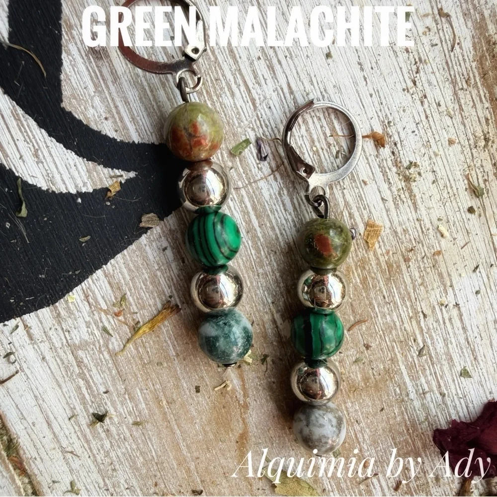 Alquimia Elegant Green Malachite Earrings - Picture 4 of 8